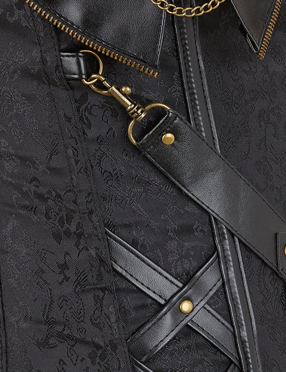Black Faux Leather Halter Bodysuit – Chains, Rivets & 14 Soft Bones - TeaseFashion