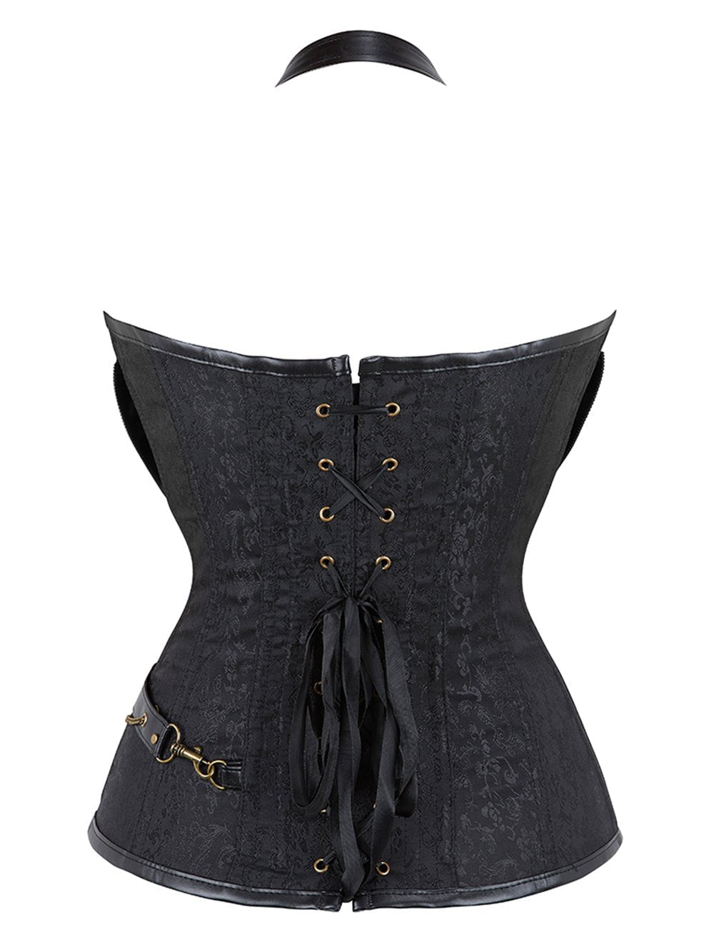 Black Faux Leather Halter Bodysuit – Chains, Rivets & 14 Soft Bones - TeaseFashion