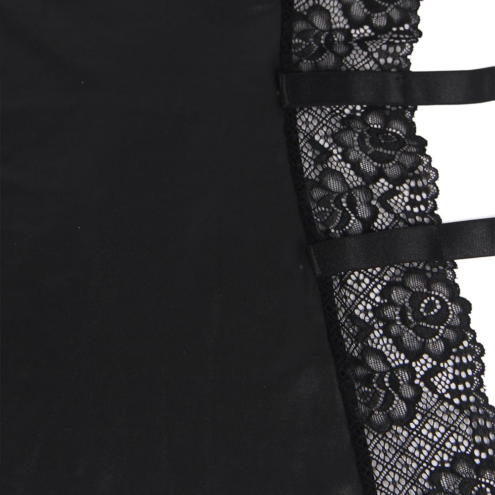 Black Faux Leather Lace Lingerie – Underwire Ring, Heart Cut - Out, Open Back & 9 - Hook Closure - TeaseFashion