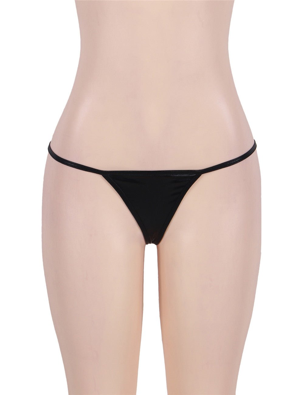 Black Faux Leather Micro G - String Thong - TeaseFashion