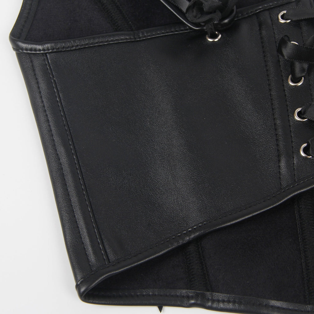 Black Faux Leather Tank Corset – 12 Soft Bones & Crisscross Straps - TeaseFashion