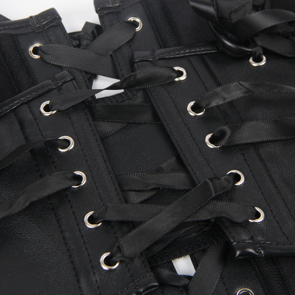 Black Faux Leather Tank Corset – 12 Soft Bones & Crisscross Straps - TeaseFashion