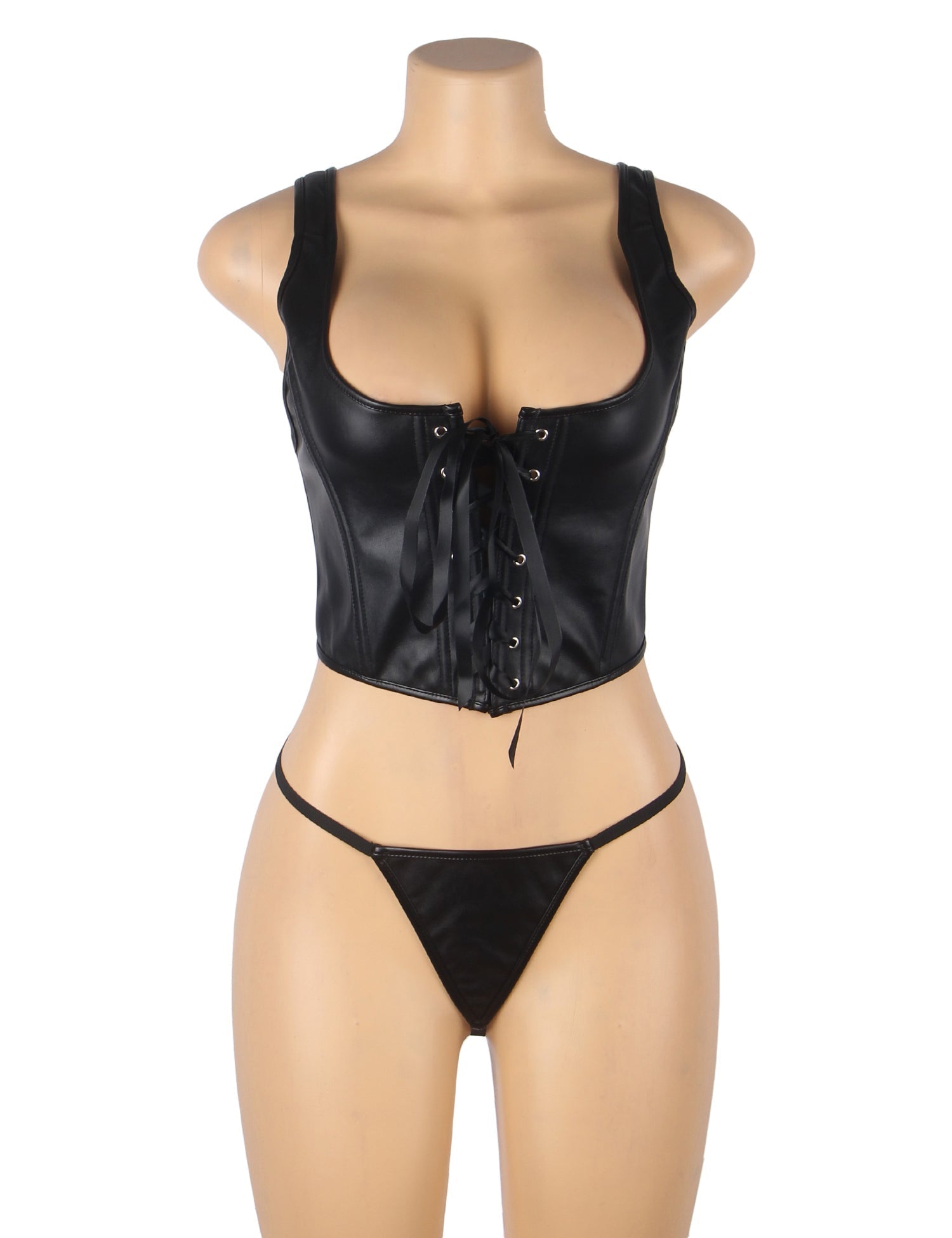 Black Faux Leather Tank Corset – 12 Soft Bones & Crisscross Straps - TeaseFashion