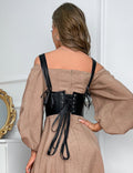 Black Faux Leather Tank Corset – 12 Soft Bones & Crisscross Straps - TeaseFashion