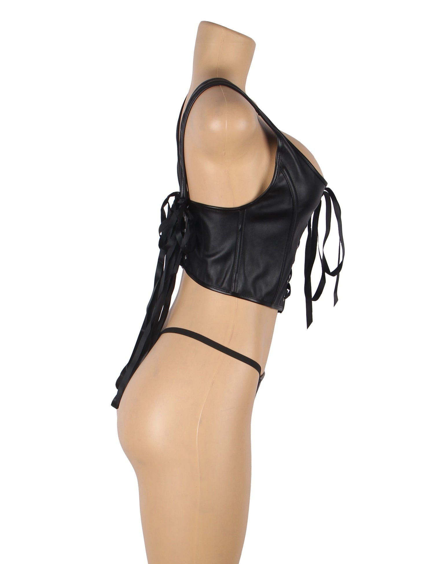 Black Faux Leather Tank Corset – 12 Soft Bones & Crisscross Straps - TeaseFashion