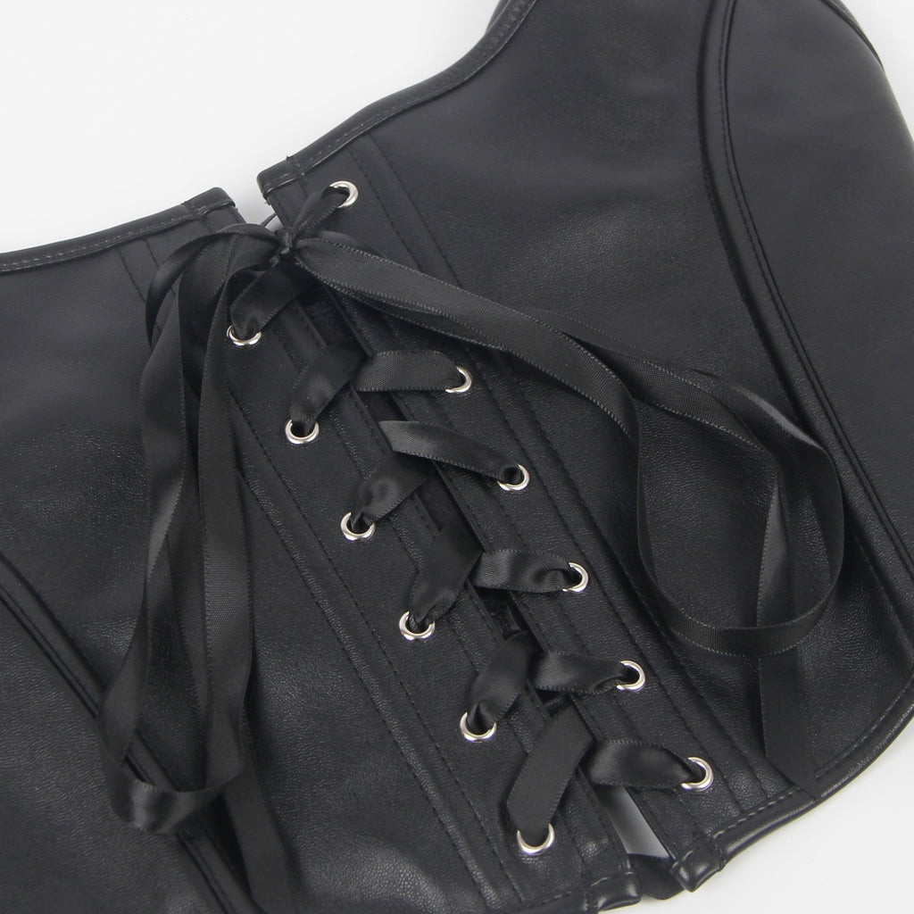 Black Faux Leather Tank Corset – 12 Soft Bones & Crisscross Straps - TeaseFashion