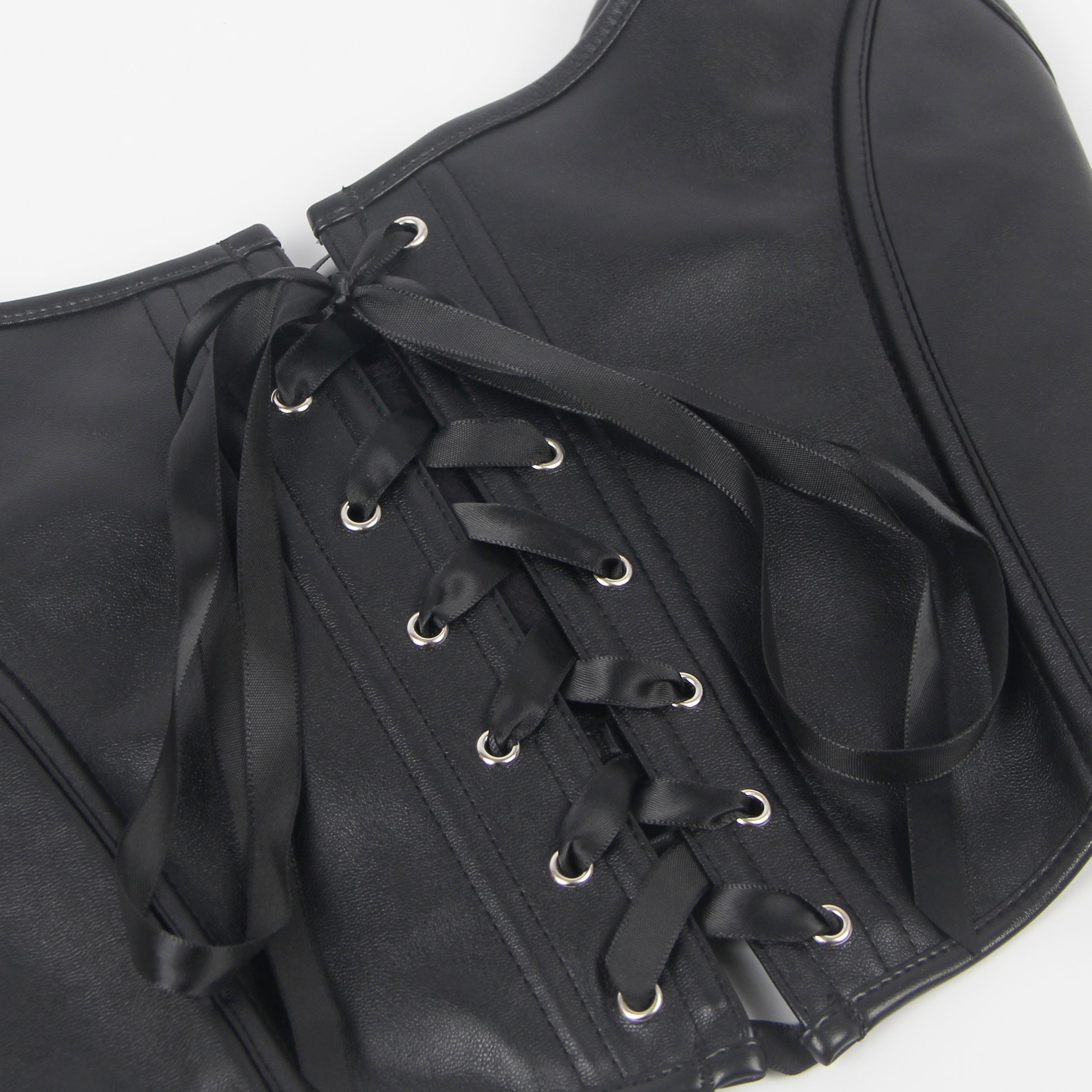 Black Faux Leather Tank Corset – 12 Soft Bones & Crisscross Straps - TeaseFashion
