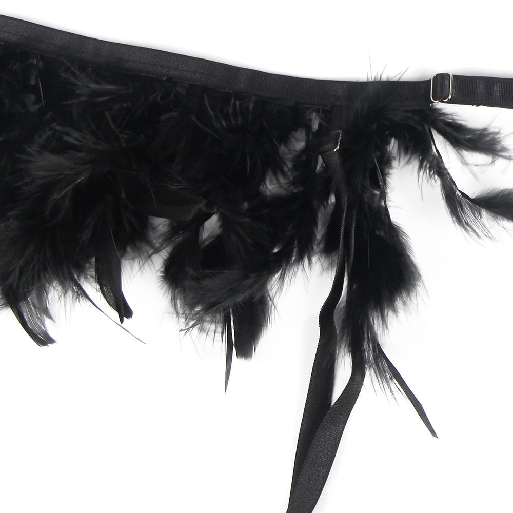 Black Feather & Lace Garter Lingerie Set – Eyelash Lace & Underwire - TeaseFashion