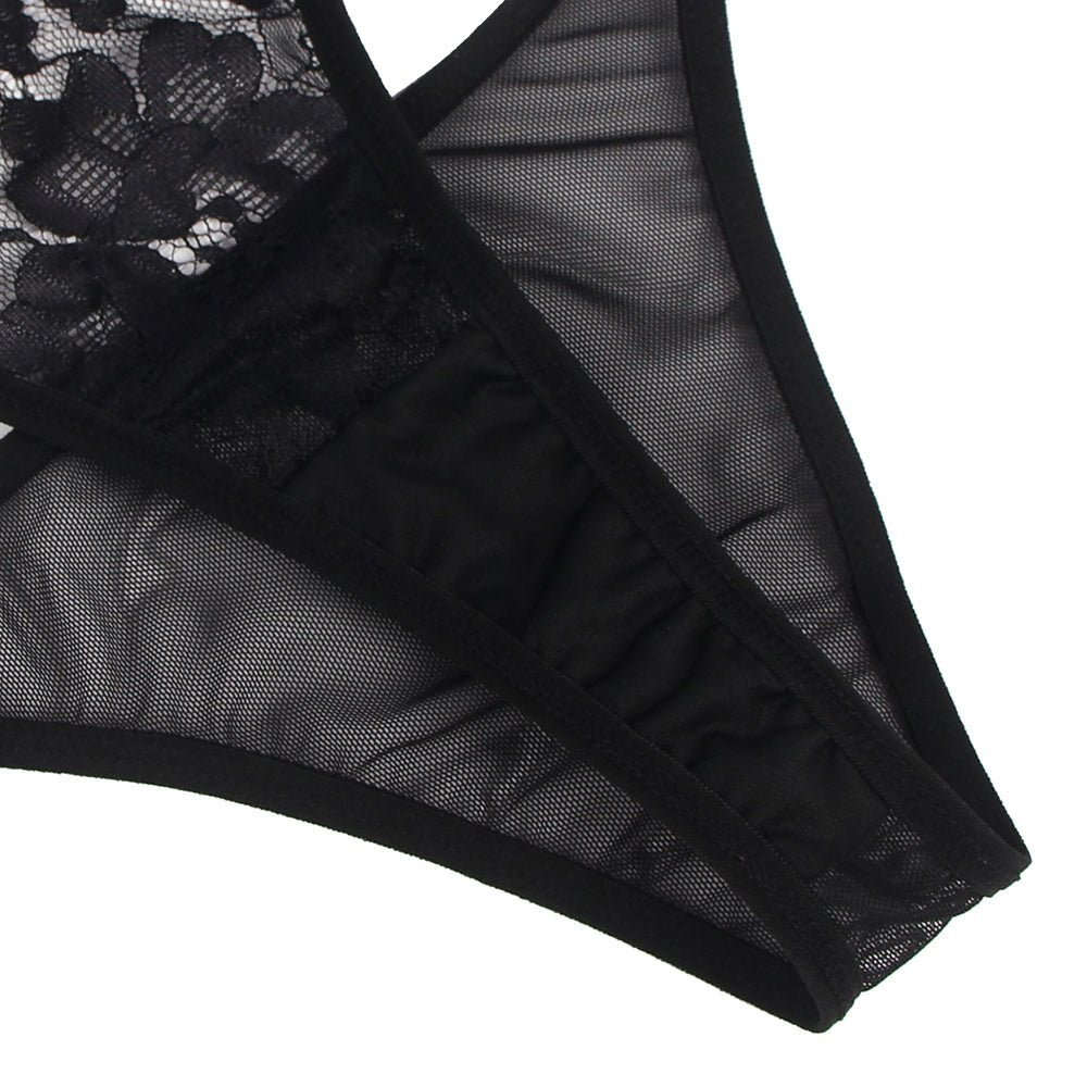 Black Feather & Lace Garter Lingerie Set – Eyelash Lace & Underwire - TeaseFashion