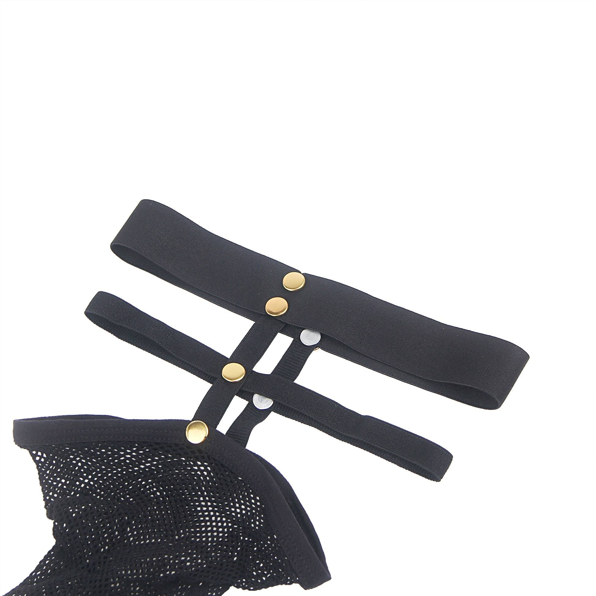 Black Fine - Mesh Fishnet Thigh - High Stockings with Studded Elastic Top Band - TeaseFashion