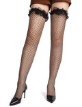 Black Fishnet Lace - Up Stockings - TeaseFashion
