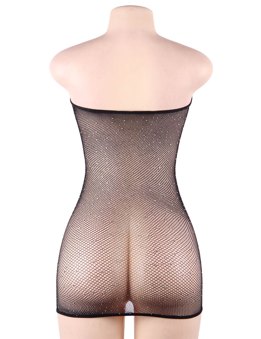 Black Fishnet Off - Shoulder Crystal Sparkle Bodystocking - TeaseFashion