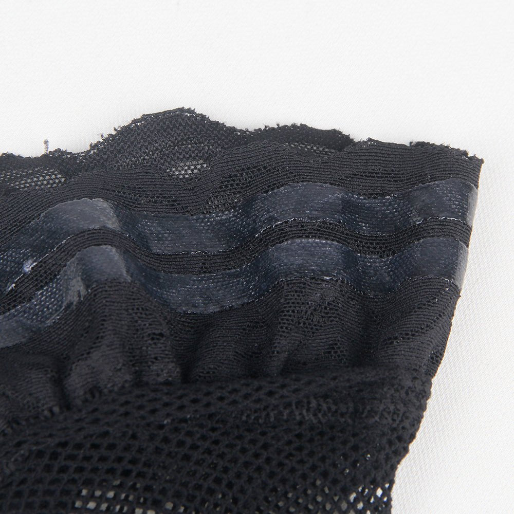 Black Fishnet Thigh - High Stockings with Lace Top & Silicone Stay - Up Grip - TeaseFashion