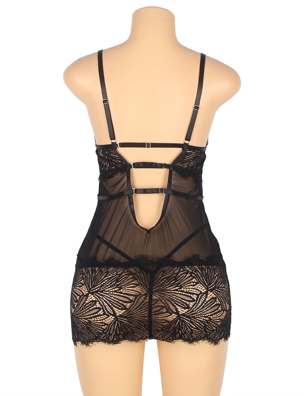 Black Fitted Lace Babydoll with Adjustable Shoulder Straps - TeaseFashion