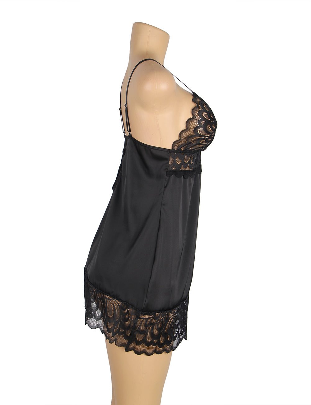 Black Floral Lace Babydoll – Hook - and - Eye Back Closure, Plus Size - TeaseFashion