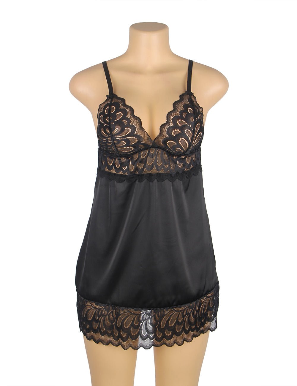 Black Floral Lace Babydoll – Hook - and - Eye Back Closure, Plus Size - TeaseFashion