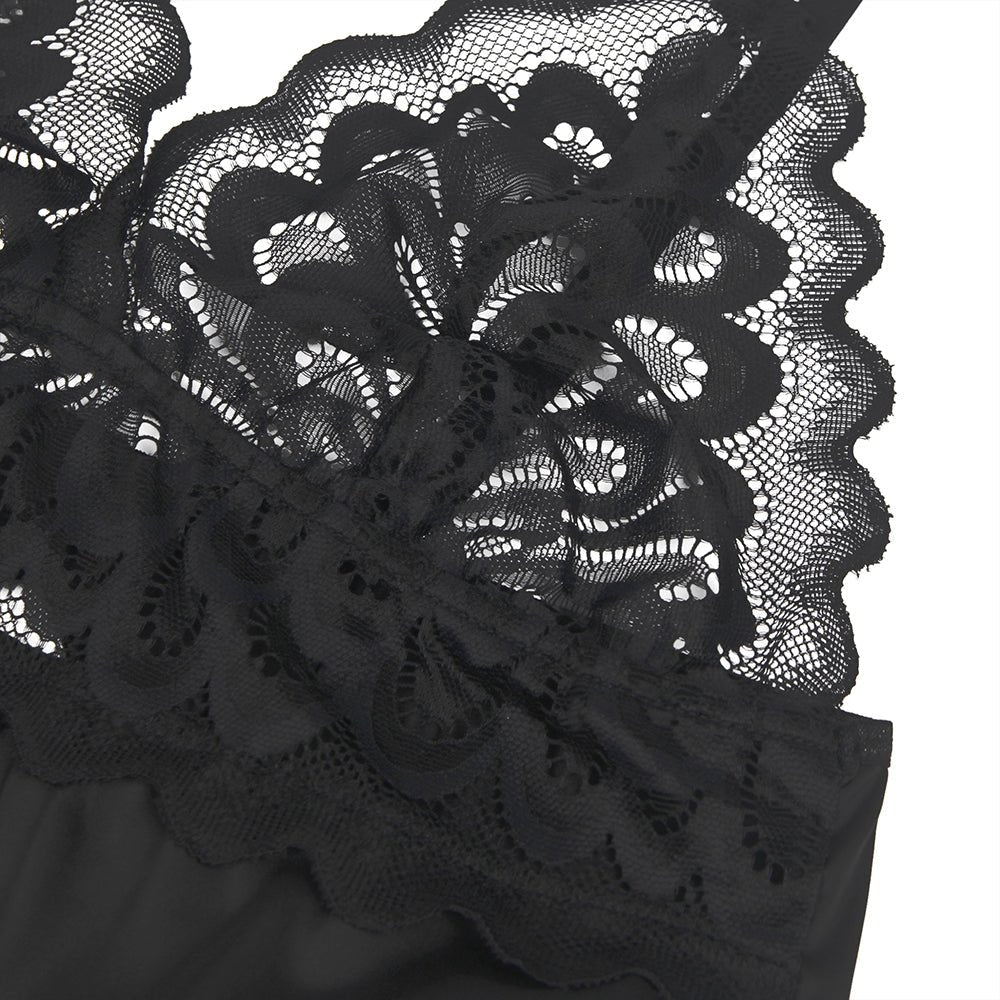 Black Floral Lace Babydoll – Hook - and - Eye Back Closure, Plus Size - TeaseFashion