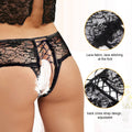 Black Floral Lace Full - Coverage Panty with Criss - Cross Back & Open Crotch - TeaseFashion