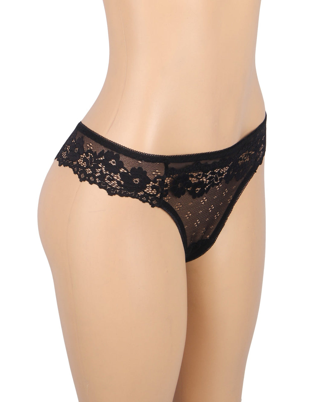 Black Floral Lace Panty with Cotton Lining - TeaseFashion