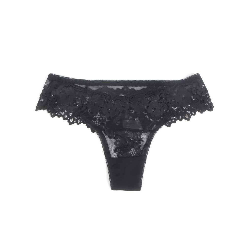 Black Floral Lace Panty with Cotton Lining - TeaseFashion