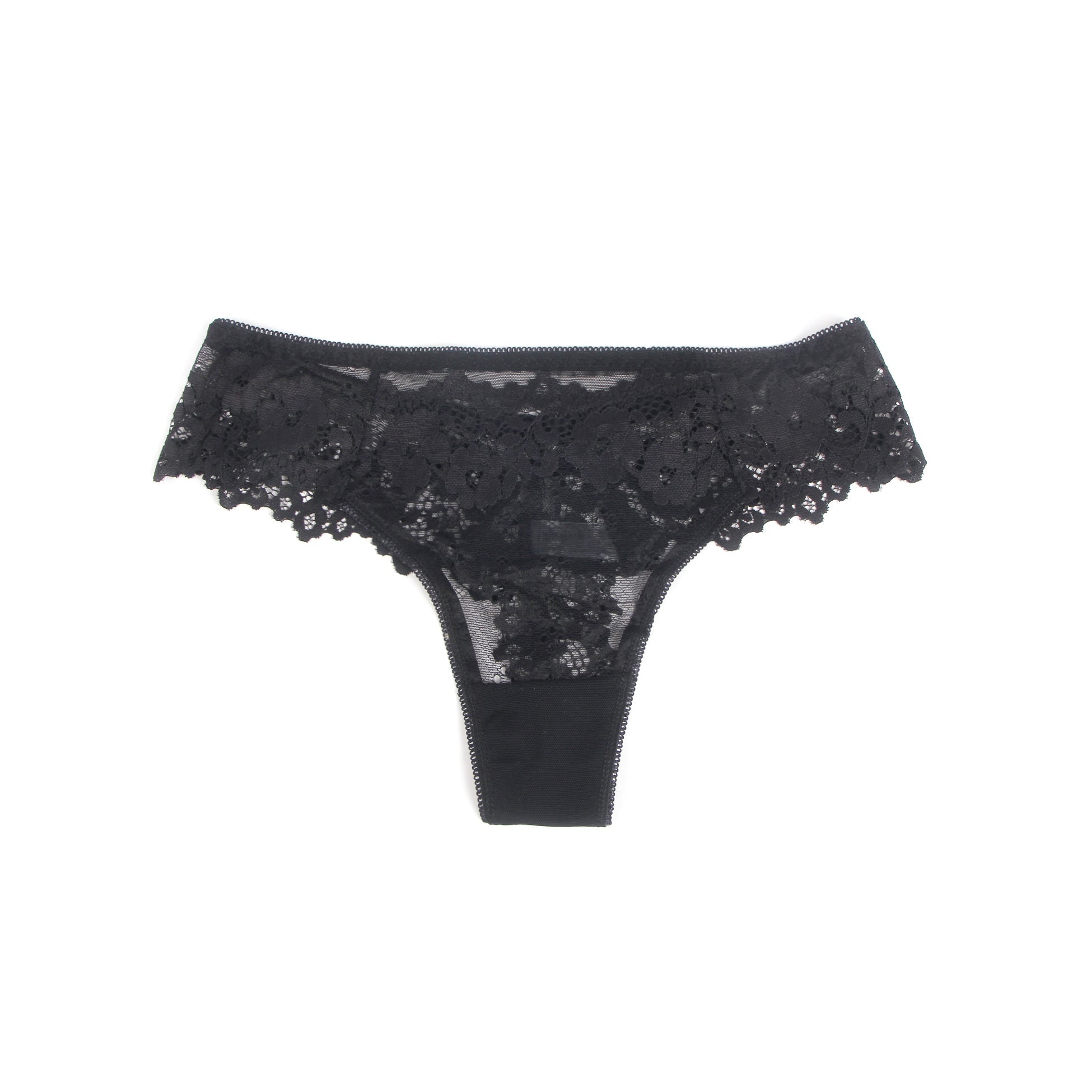 Black Floral Lace Panty with Cotton Lining - TeaseFashion