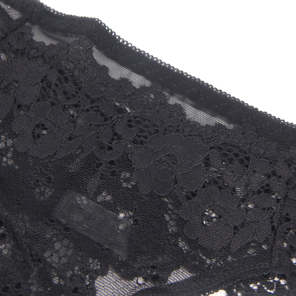 Black Floral Lace Panty with Cotton Lining - TeaseFashion