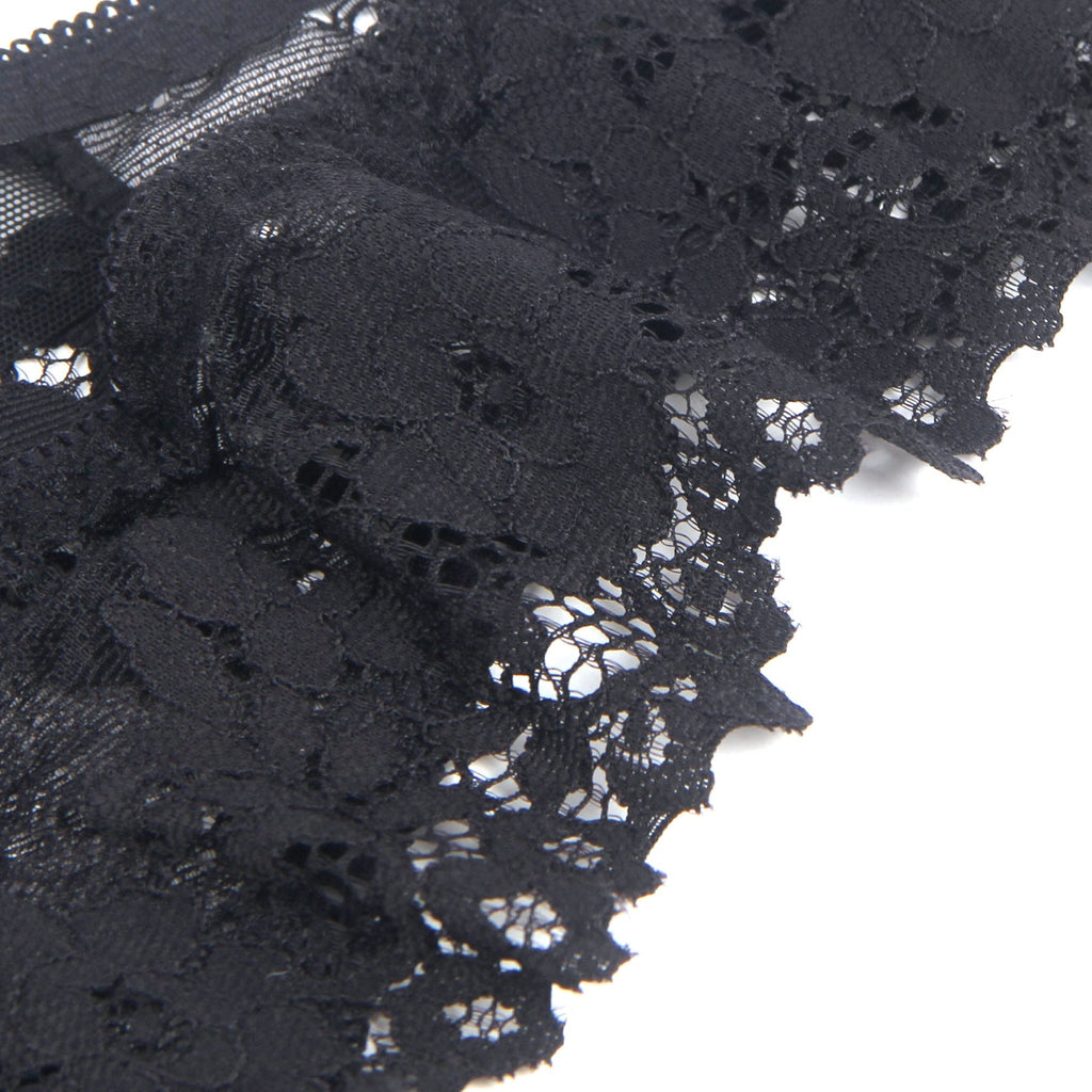 Black Floral Lace Panty with Cotton Lining - TeaseFashion