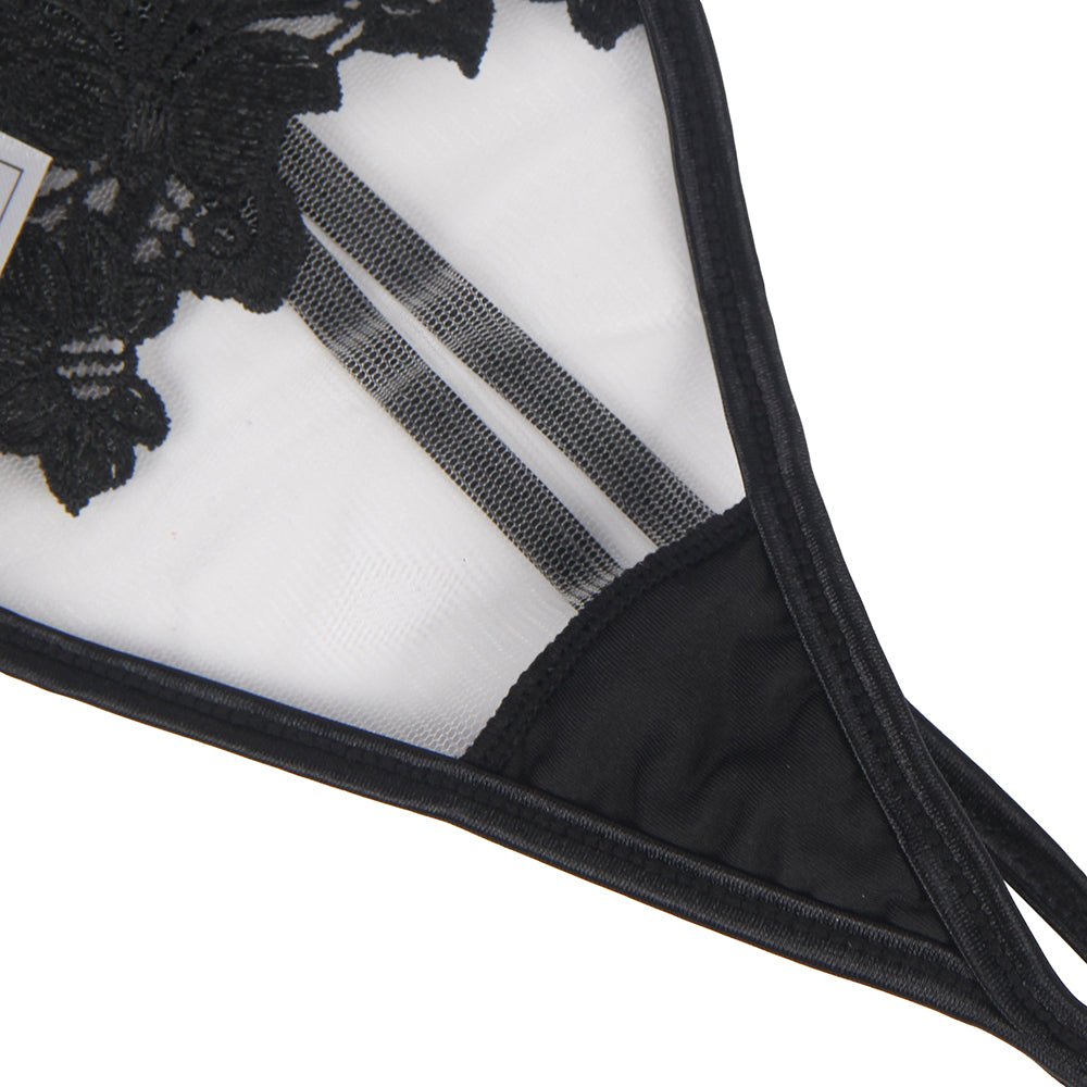 Black Floral Mesh Embroidery Bra Garter Set – Underwire & Suspender - TeaseFashion