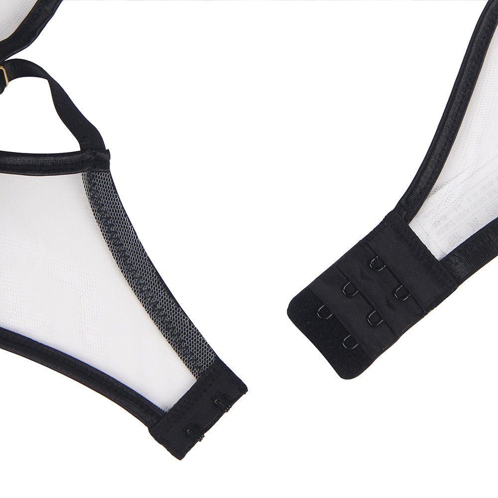 Black Floral Mesh Embroidery Bra Garter Set – Underwire & Suspender - TeaseFashion