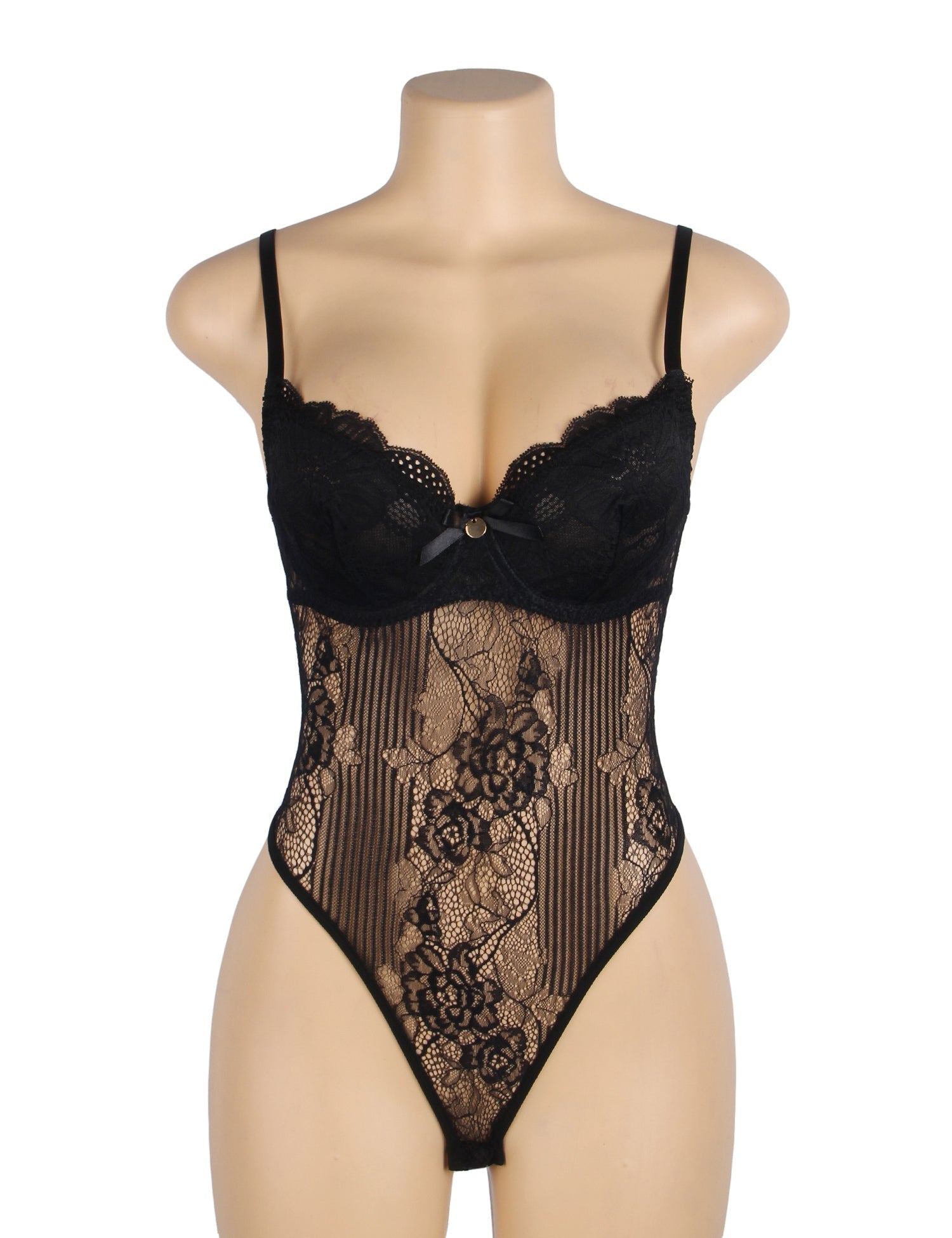 Black Halter Teddy – V - Neckline, Ruffle Detail & Waist Belt - TeaseFashion