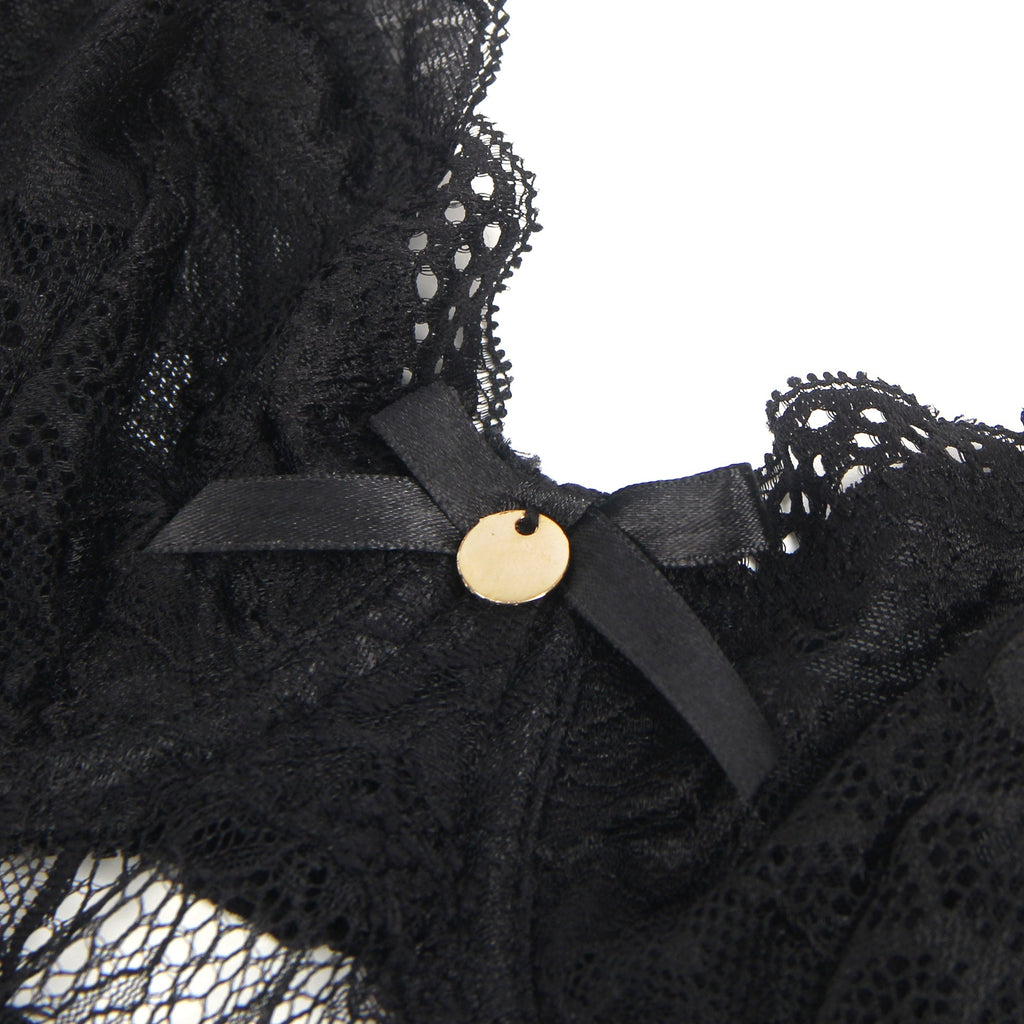 Black Halter Teddy – V - Neckline, Ruffle Detail & Waist Belt - TeaseFashion