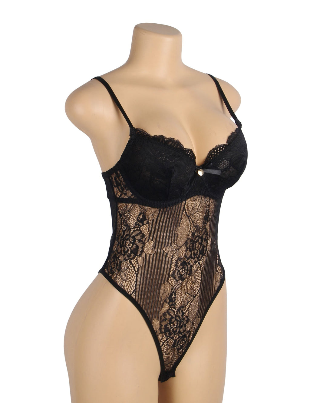 Black Halter Teddy – V - Neckline, Ruffle Detail & Waist Belt - TeaseFashion