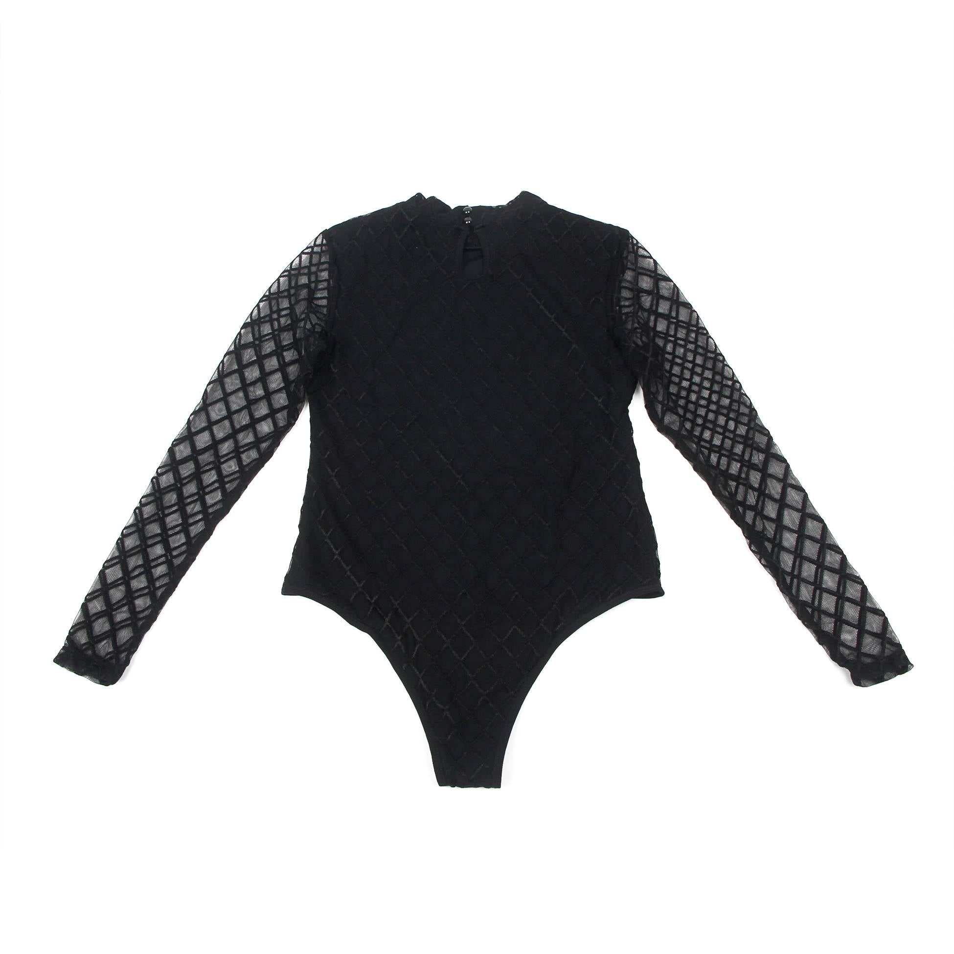 Black High Neck Mesh Minimalist Bodysuit - TeaseFashion