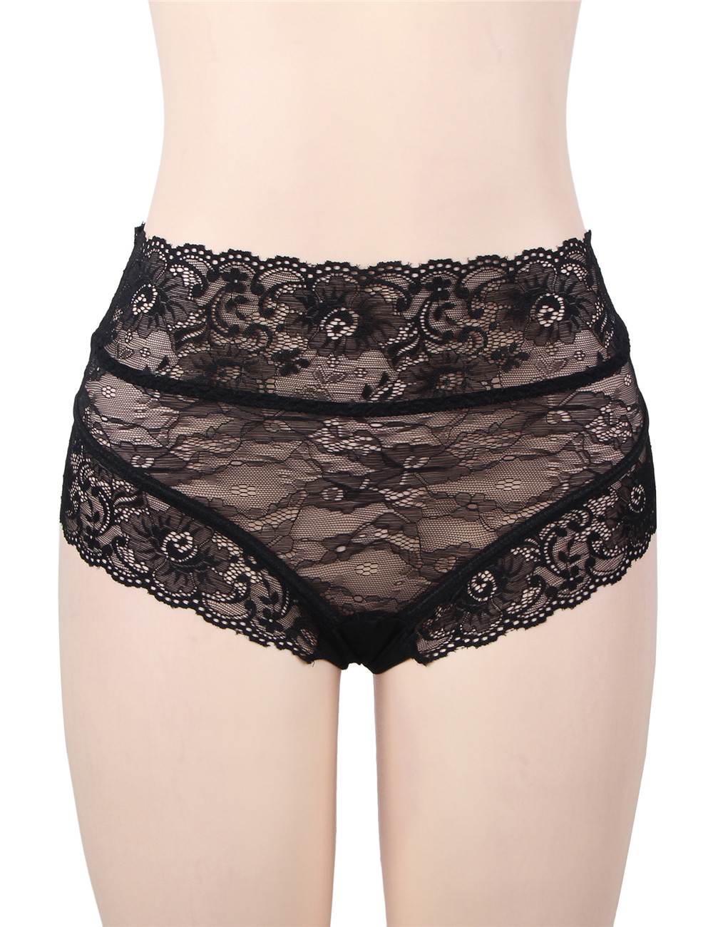 Black High - Waist 3D Lace Panty – Hollow Back & Crisscross Straps - TeaseFashion