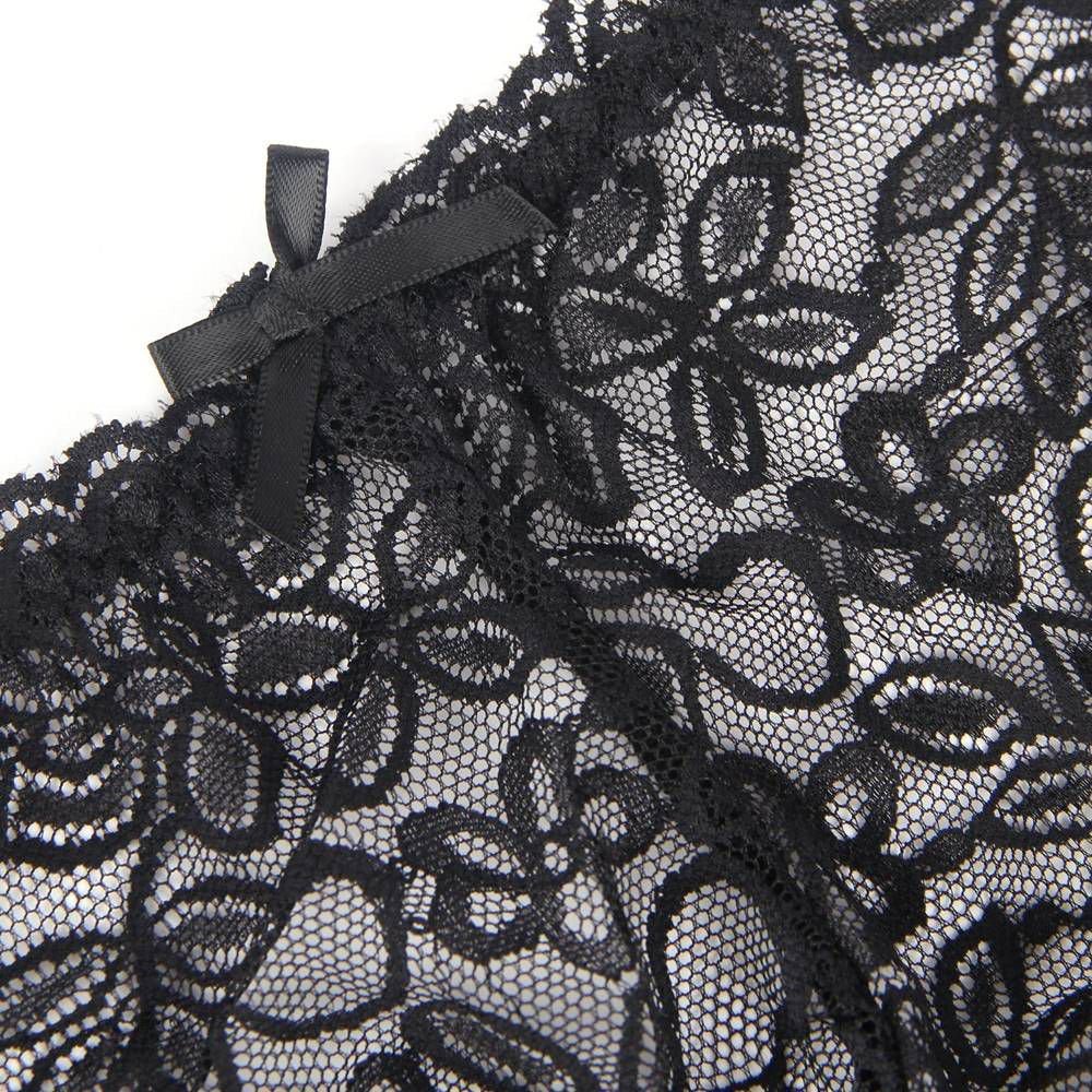 Black High - Waist Floral Lace Strappy Panty – Criss - Cross Elastic Bands, V - Shape Design & Gusset Padding - TeaseFashion