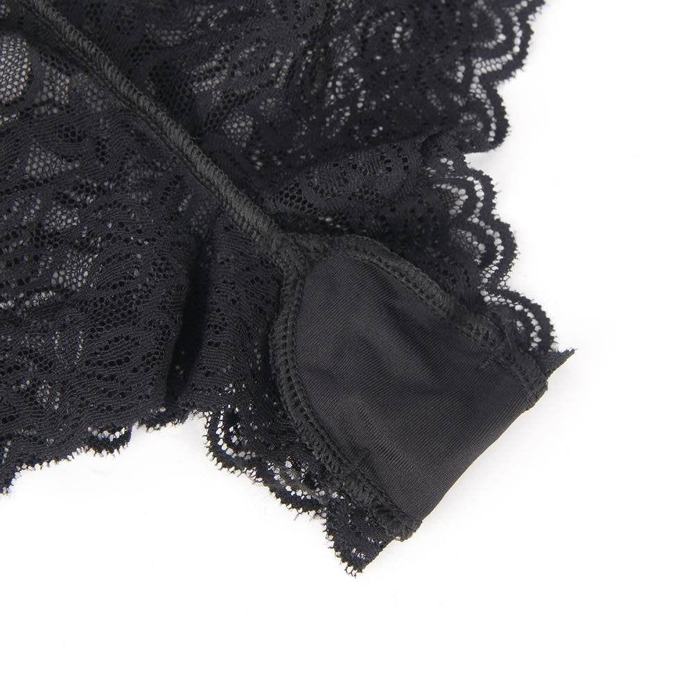 Black High - Waist Floral Lace Strappy Panty – Criss - Cross Elastic Bands, V - Shape Design & Gusset Padding - TeaseFashion