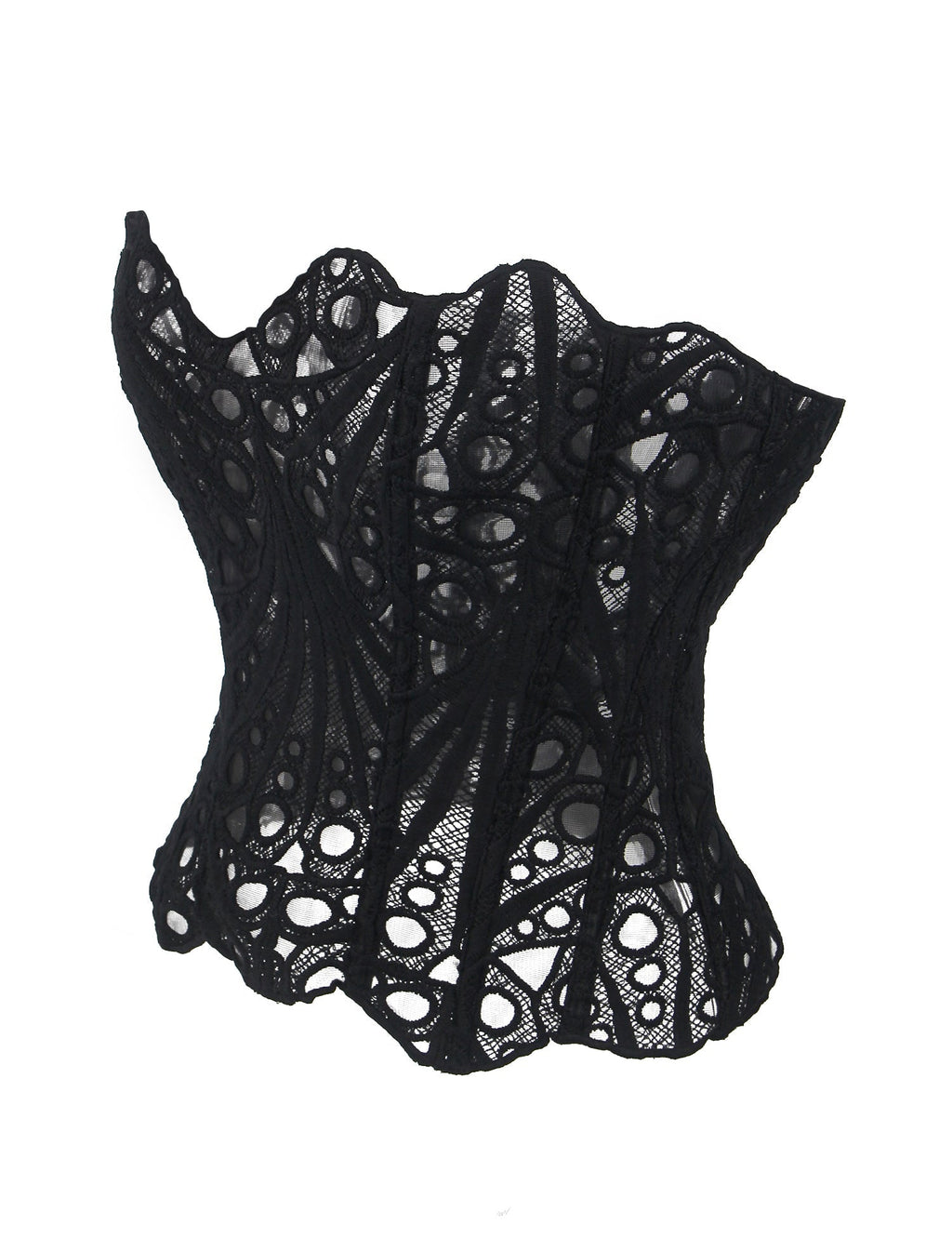 Black Hollow Lace - Up Corset with 14 Steel Bones - TeaseFashion