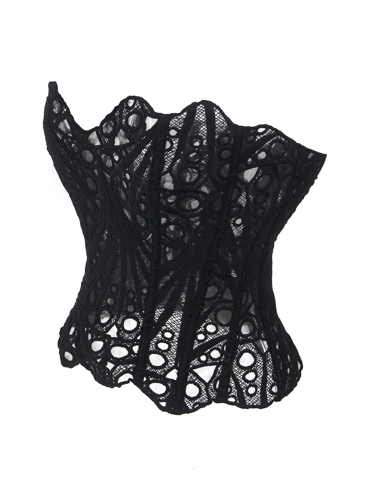 Black Hollow Lace - Up Corset with 14 Steel Bones - TeaseFashion