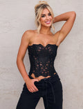 Black Hollow Lace - Up Corset with 14 Steel Bones - TeaseFashion