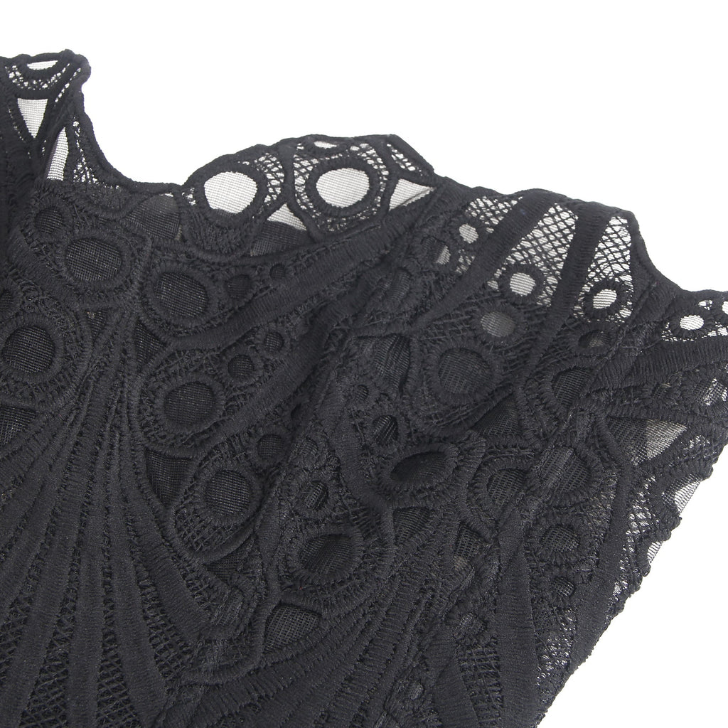 Black Hollow Lace - Up Corset with 14 Steel Bones - TeaseFashion