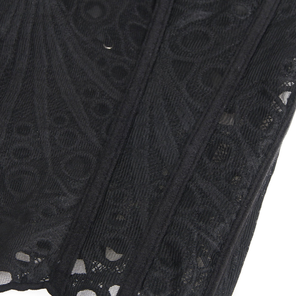 Black Hollow Lace - Up Corset with 14 Steel Bones - TeaseFashion