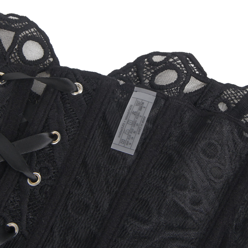 Black Hollow Lace - Up Corset with 14 Steel Bones - TeaseFashion