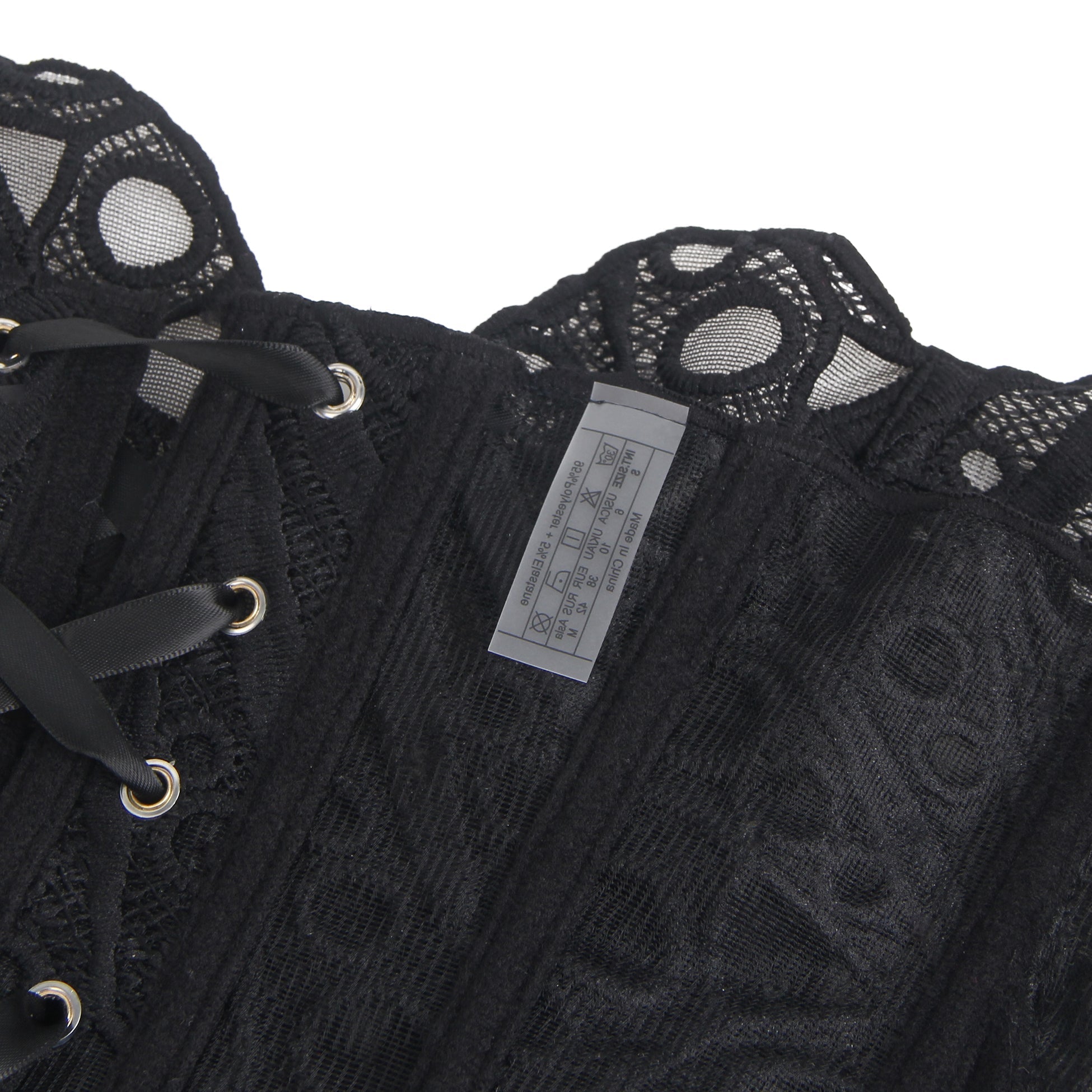 Black Hollow Lace - Up Corset with 14 Steel Bones - TeaseFashion
