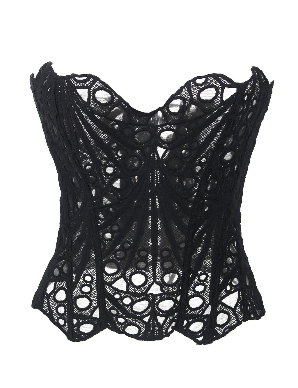 Black Hollow Lace - Up Corset with 14 Steel Bones - TeaseFashion