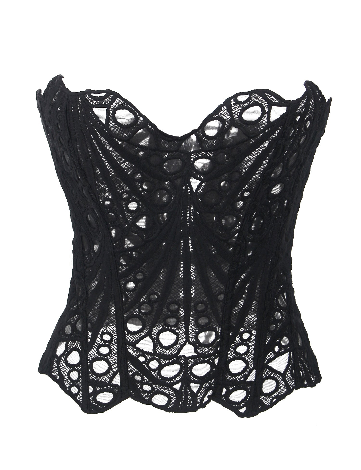 Black Hollow Lace - Up Corset with 14 Steel Bones - TeaseFashion