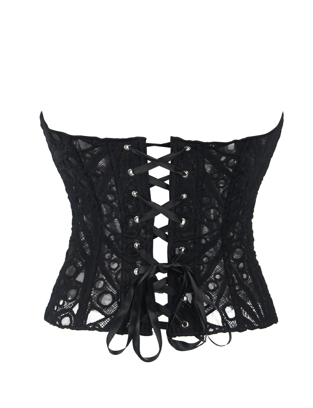 Black Hollow Lace - Up Corset with 14 Steel Bones - TeaseFashion