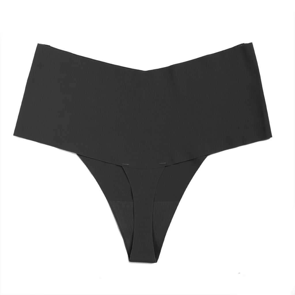 Black Ice Silk High - Waist Seamless Thong – Trimmable Leg Opening - TeaseFashion