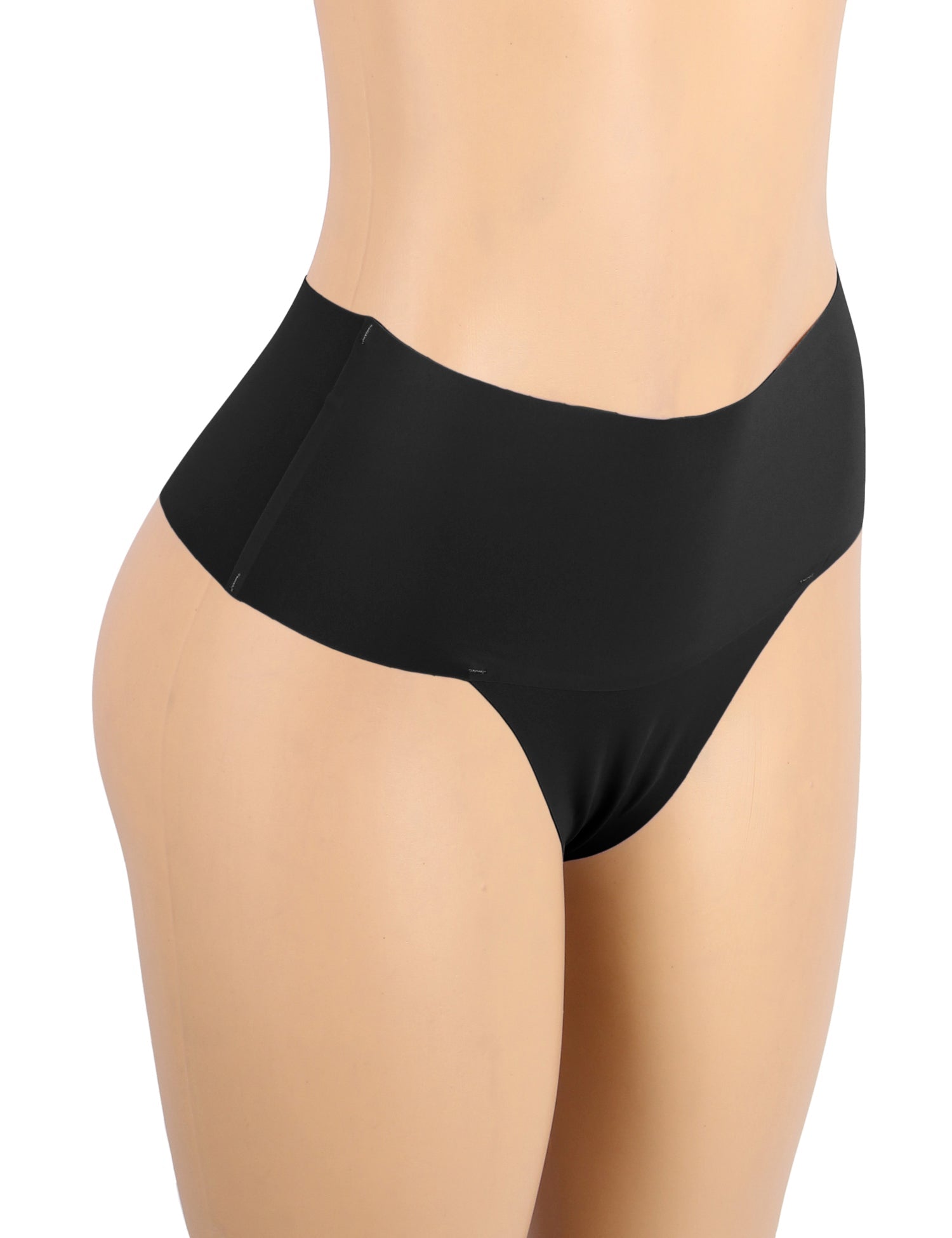 Black Ice Silk High - Waist Seamless Thong – Trimmable Leg Opening - TeaseFashion