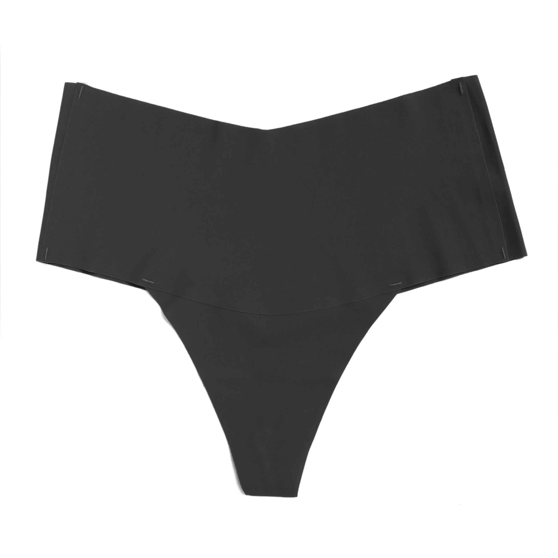 Black Ice Silk High - Waist Seamless Thong – Trimmable Leg Opening - TeaseFashion