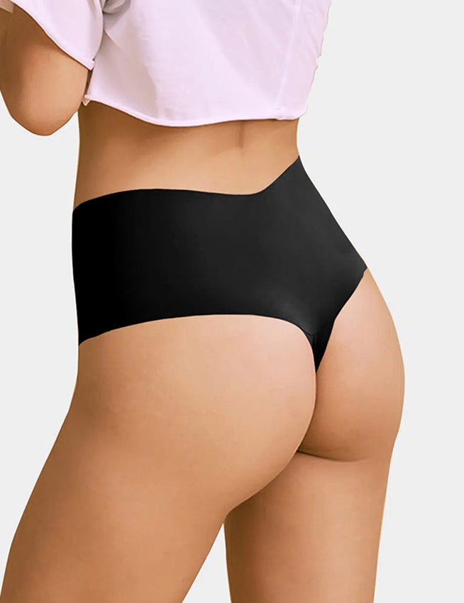 Black Ice Silk High - Waist Seamless Thong – Trimmable Leg Opening - TeaseFashion